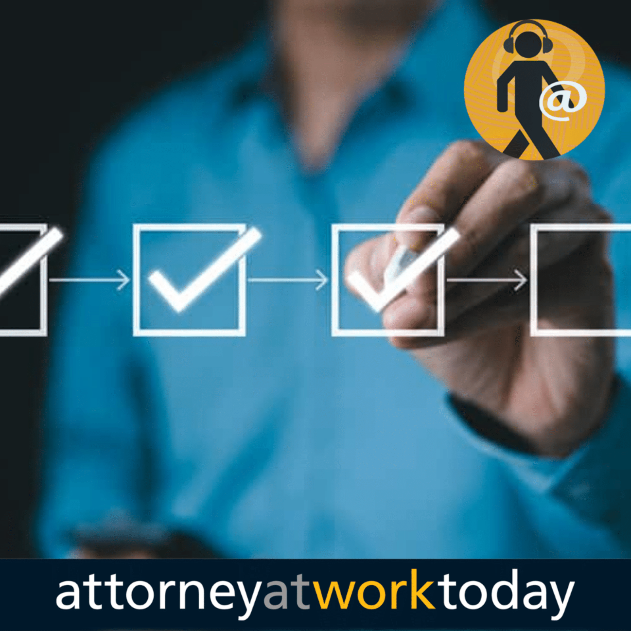 Professional lawyer checking off a Weekly Business Development Checklist on a tablet.